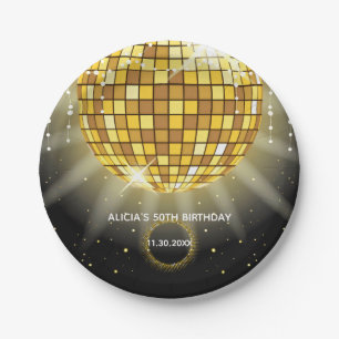 ゴールデンシャイニーディスコボールブラック誕生日 ペーパープレート