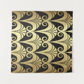 ゴールデンシャインテクスチャ。金ゴールドヴィンテージアールデコジオメトリ タペストリー (正面(横))