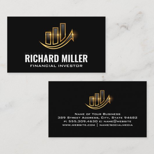 ゴールデンシャインバーグラフファイナンシャルロゴ 名刺 (正面/裏面)