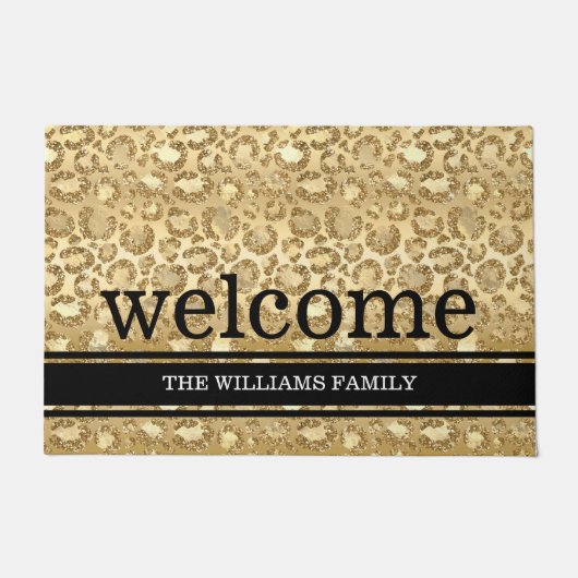 ゴールデンシャインパンサープリントグリッタードアマット ドアマット (正面)