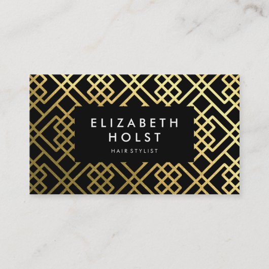 ゴールデンシャインブラックジオメトリックパターンビジネスカード 名刺 (正面)