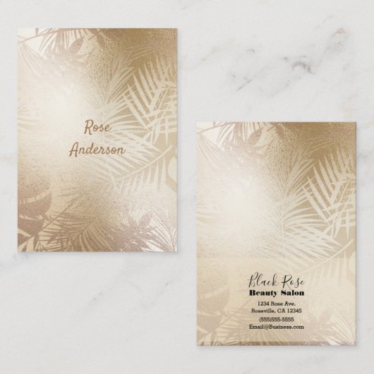ゴールデンシャインボタニカルトロピカルパーム葉ツリー 名刺 (正面/裏面)
