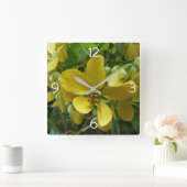 ゴールデンシャワーツリートロピカルイエローフローラ スクエア壁時計 (ホーム)