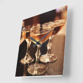 ゴールデンシャンパンドリンクキッチンバー時計 スクエア壁時計 (傾斜)