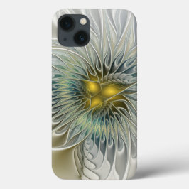 ゴールデンシルバーフラワーファンタジー抽象フラクタルアート iPhone 13ケース