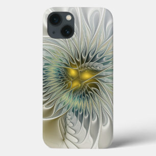 ゴールデンシルバーフラワーファンタジー抽象フラクタルアート iPhone 13ケース