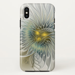 ゴールデンシルバーフラワーファンタジー抽象的フラクタルアート iPhone X ケース