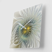 ゴールデンシルバーフラワーファンタジー抽象芸術フラクタルアート スクエア壁時計 (傾斜)