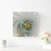 ゴールデンシルバーフラワーファンタジー抽象芸術フラクタルアート スクエア壁時計 (ホーム)