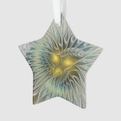 ゴールデンシルバーフラワーファンタジー抽象芸術フラクタル星 オーナメント (正面)