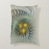 ゴールデンシルバーフラワーファンタジー抽象芸術フラクタル アクセントクッション (裏面(縦))