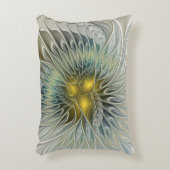 ゴールデンシルバーフラワーファンタジー抽象芸術フラクタル アクセントクッション (正面(垂直))