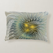 ゴールデンシルバーフラワーファンタジー抽象芸術フラクタル アクセントクッション (裏面)