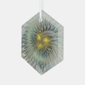 ゴールデンシルバーフラワーファンタジー抽象芸術フラクタル ガラスオーナメント (正面左)