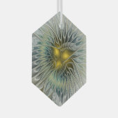 ゴールデンシルバーフラワーファンタジー抽象芸術フラクタル ガラスオーナメント (正面右)