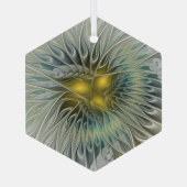 ゴールデンシルバーフラワーファンタジー抽象芸術フラクタル ガラスオーナメント (裏面)