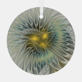 ゴールデンシルバーフラワーファンタジー抽象芸術フラクタル ガラスオーナメント (裏面)