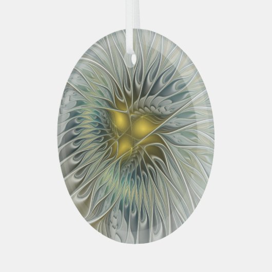 ゴールデンシルバーフラワーファンタジー抽象芸術フラクタル ガラスオーナメント (正面左)
