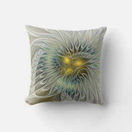 ゴールデンシルバーフラワーファンタジー抽象芸術フラクタル クッション