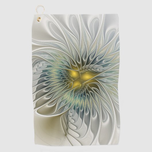 ゴールデンシルバーフラワーファンタジー抽象芸術フラクタル ゴルフタオル (正面)