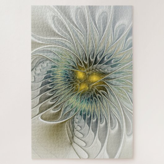 ゴールデンシルバーフラワーファンタジー抽象芸術フラクタル ジグソーパズル (縦)