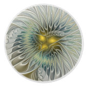 ゴールデンシルバーフラワーファンタジー抽象芸術フラクタル セラミックノブ (正面)