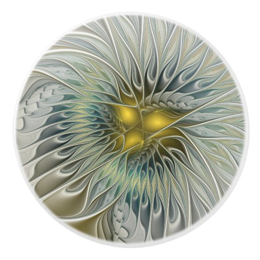 ゴールデンシルバーフラワーファンタジー抽象芸術フラクタル セラミックノブ (正面)