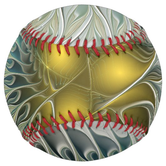 ゴールデンシルバーフラワーファンタジー抽象芸術フラクタル ソフトボール (正面)