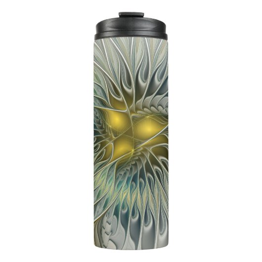ゴールデンシルバーフラワーファンタジー抽象芸術フラクタル タンブラー (正面)