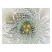 ゴールデンシルバーフラワーファンタジー抽象芸術フラクタル テーブルクロス (正面(横))