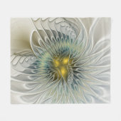 ゴールデンシルバーフラワーファンタジー抽象芸術フラクタル フリースブランケット (正面(横))