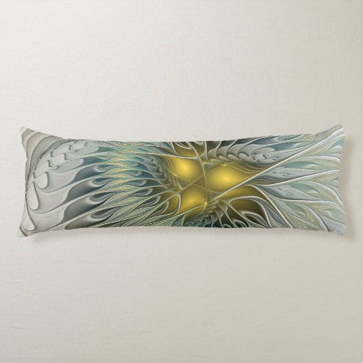 ゴールデンシルバーフラワーファンタジー抽象芸術フラクタル ボディピロー (正面)