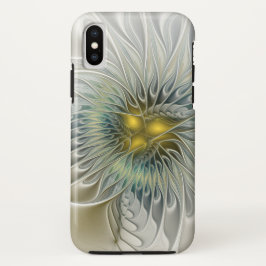 ゴールデンシルバーフラワーファンタジー抽象芸術フラクタル iPhone XSケース