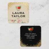 ゴールデンシークイン花柄とバラ スクエア名刺 (正面/裏面)