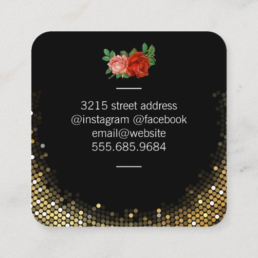 ゴールデンシークイン花柄とバラ スクエア名刺 (裏面)