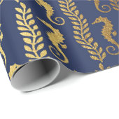 ゴールデンシーホース海藻類ブルーネイビービップヨット ラッピングペーパー (ロールコーナー)