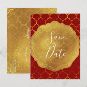 ゴールデンシール・ホイル・ファイヤーリーレッド・インディアン・セーブ・ザ・デート 案内ポストカード (正面/裏面)