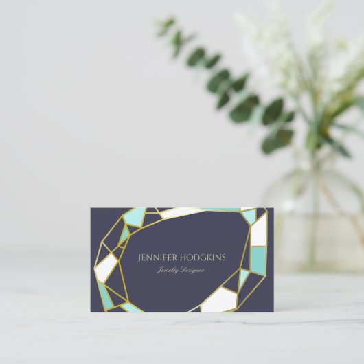 ゴールデンジェムアウトライン |ネイビーブルー |ジュエリーデザイナー 名刺 (スタンド正面)