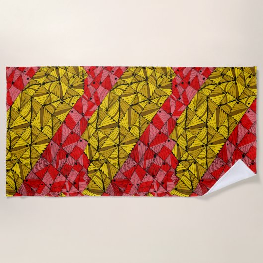 ゴールデンジオメトストライプリ抽象芸術- Luxe ビーチタオル (正面)