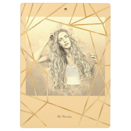 ゴールデンジオメトリックガールモダンファッションエレガント#7 クリップボード (裏面)