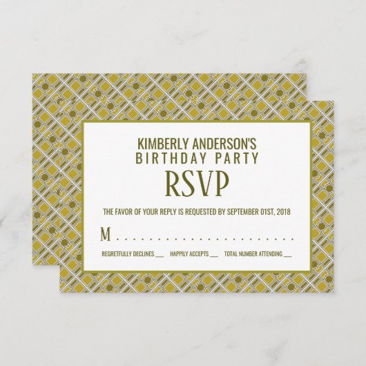 ゴールデンジオメトリックパターン、モダン誕生日RSVP 招待状 (正面/裏面)
