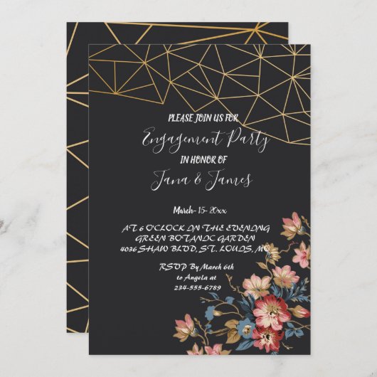 ゴールデンジオメトリック婚約 招待状 (正面/裏面)