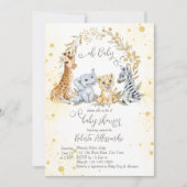 ゴールデンジャングルサバンナサファリ動物のベビーシャワー 招待状 (正面)