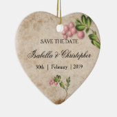 ゴールデンジュエリーフローラ結婚式の日付を保存 セラミックオーナメント (右)