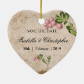 ゴールデンジュエリーフローラ結婚式の日付を保存 セラミックオーナメント (裏面)