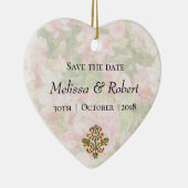 ゴールデンジュエリーフローラ結婚式の日付を保存 セラミックオーナメント (右)