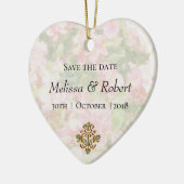 ゴールデンジュエリーフローラ結婚式の日付を保存 セラミックオーナメント (左)