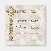 ゴールデンジュエリーフローラ結婚式の日付を保存 マグネット (正面)