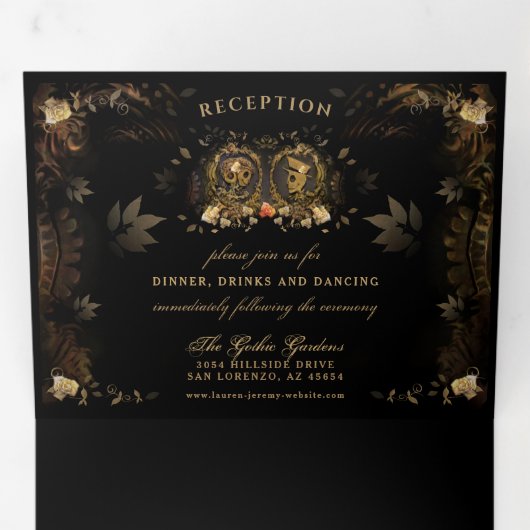 ゴールデンスエレガントケルトン披露宴&非メニューRSVP 三つ折り招待状 (内部最初)