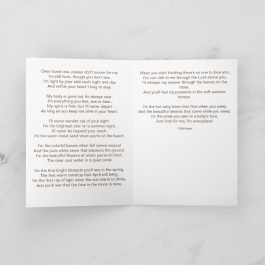 ゴールデンスカイサンフラワーズ&心地よい詩悔やみや弔慰 カード (内部)